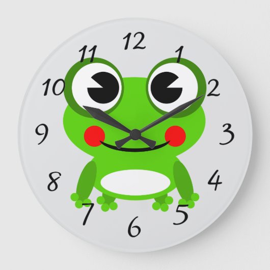 Cute animated frog round clock ラージ壁時計 (正面)