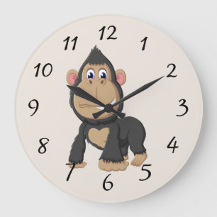 Cute Animated Gorilla Large Clock ラージ壁時計