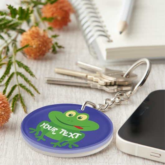 Cute animated green frog cartoon keychain gift キーホルダー (正面右)