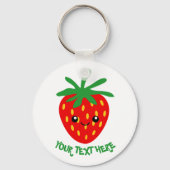 Cute animated happy strawberry fruit keychain キーホルダー (正面)