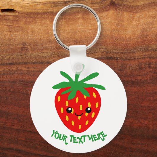 Cute animated happy strawberry fruit keychain キーホルダー (正面)