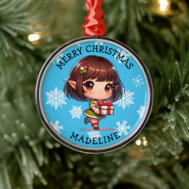 Cute Anime Asian Elf Personalized Christmas メタルオーナメント