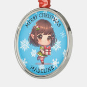 Cute Anime Asian Elf Personalized Christmas メタルオーナメント (左)