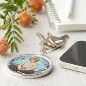 Cute Anime Boy Drinking Coffee in Winter キーホルダー (側面)