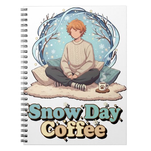 Cute Anime Boy Drinking Coffee in Winter ノートブック (正面)