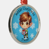 Cute Anime Boy Elf Personalized Christmas メタルオーナメント (右)