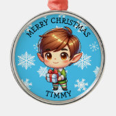 Cute Anime Boy Elf Personalized Christmas メタルオーナメント (正面)