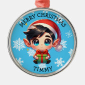 Cute Anime Boy Elf Personalized Christmas メタルオーナメント (正面)