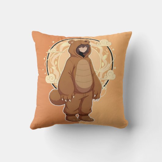 Cute Anime Boy in Bear クッション (裏面)