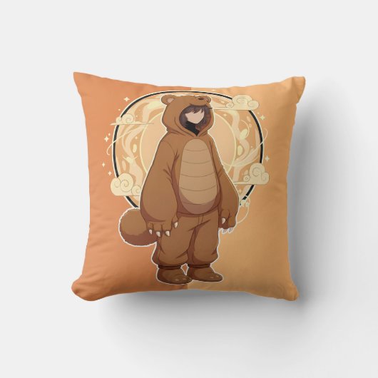 Cute Anime Boy in Bear クッション (正面)