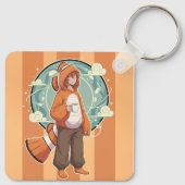 Cute Anime Boy in Clownfish Costume drinking Coffe キーホルダー (裏面)