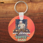 Cute Anime Boy Running in the City with Coffee キーホルダー (裏面)
