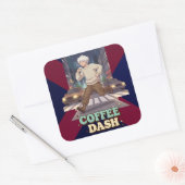 Cute Anime Boy Running in the City with Coffee スクエアシール (封筒)