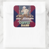 Cute Anime Boy Running in the City with Coffee スクエアシール (バッグ)