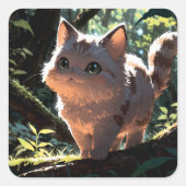 Cute anime cat スクエアシール (正面)