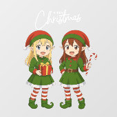 Cute anime Christmas elves ウィンドウサイン (シート)