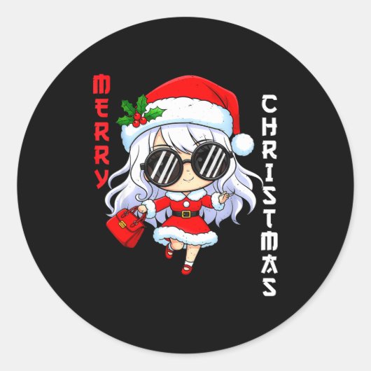 Cute Anime Christmas Pajama Outfit Funny Holiday F ラウンドシール (正面)