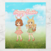 Cute anime Easter bunny girls ワインラベル (シングルラベル)