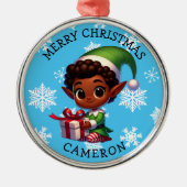 Cute Anime Elf of Color Personalized Christmas メタルオーナメント (正面)