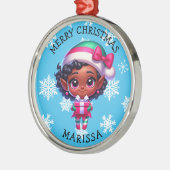 Cute Anime Elf of Color Personalized Christmas メタルオーナメント (左)