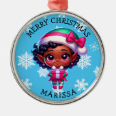 Cute Anime Elf of Color Personalized Christmas メタルオーナメント (正面)