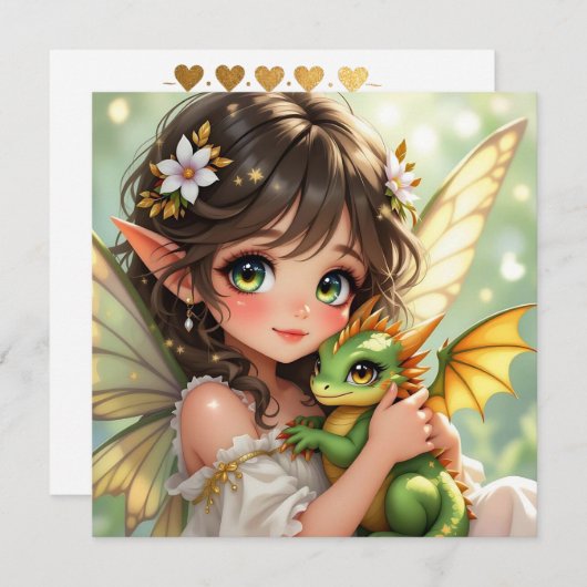 Cute Anime Fairy and Chibi Dragon  (正面/裏面)