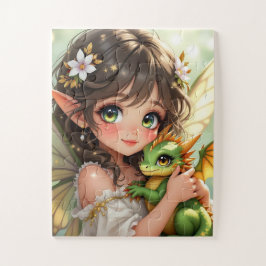Cute Anime Fairy and Chibi Dragon  ジグソーパズル