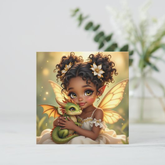 Cute Anime Fairy Girl and Chibi Dragon カード (スタンド正面)