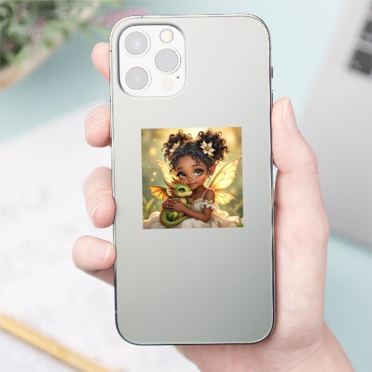 Cute Anime Fairy Girl and Chibi Dragon シール (スマートフォン)