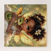 Cute Anime Fairy Girl and Chibi Dragon ジグソーパズル (横)