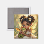 Cute Anime Fairy Girl and Chibi Dragon マグネット (正面/裏面)