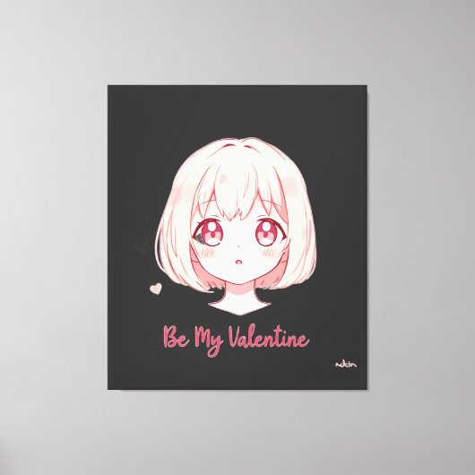 Cute Anime Girl - Be My Valentine T-Shirt キャンバスプリント (正面)