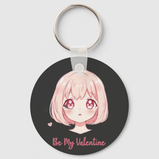 Cute Anime Girl - Be My Valentine T-Shirt キーホルダー (正面)