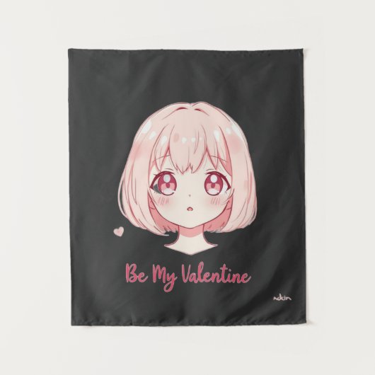Cute Anime Girl - Be My Valentine T-Shirt タペストリー (正面)