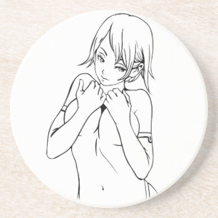 Cute Anime Girl, Black コースター