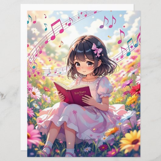 Cute Anime Girl Reading a Book (正面/裏面)
