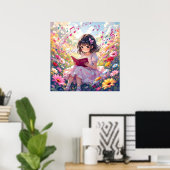 Cute Anime Girl Reading a Book ポスター (ホームオフィス)