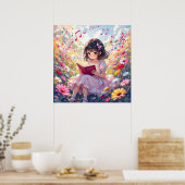 Cute Anime Girl Reading a Book ポスター (キッチン)