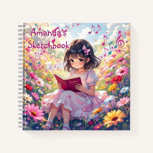 Cute Anime Girl Reading a Book Personalized ノートブック (正面)