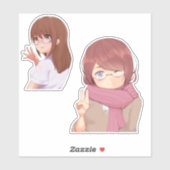 Cute Anime Girl with Glasses Aesthetic Sticker シール (シート)