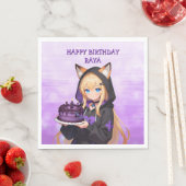 Cute Anime Girl's Birthday Party スタンダードランチョンナプキン (インサイチュ)