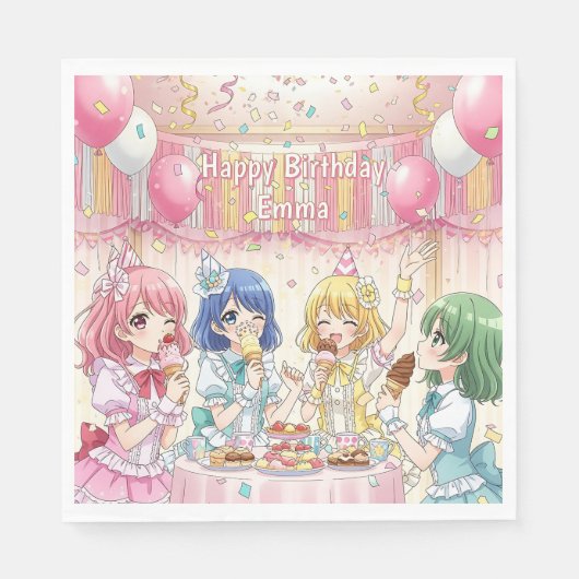 Cute Anime Girl's Ice Cream Birthday Party   スタンダードランチョンナプキン (正面)