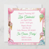 Cute Anime Girl's Ice Cream Birthday Party 招待状 (裏面)