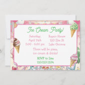 Cute Anime Girl's Ice Cream Birthday Party Photo 招待状 (裏面)