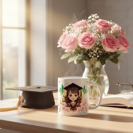 Cute Anime Graduation Girl Floral Watercolor Coffe コーヒーマグカップ