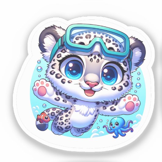 Cute Anime Kawaii Snow Leopard Stickers シール (正面)