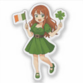 Cute anime redhead Saint Patrick's Day  シール (正面)