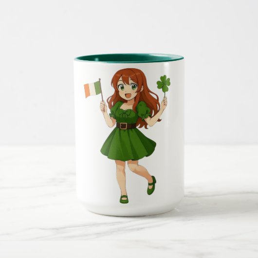 Cute anime redhead Saint Patrick's Day マグカップ (中央)