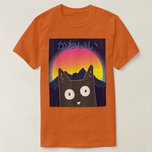 Cute Anime Retro Kitten Neko Synthwave Japan 80s M Tシャツ (デザイン正面)