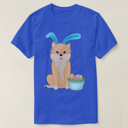 Cute Anime Shiba Inu with Bunny Ears and Easter Eg Tシャツ (デザイン正面)
